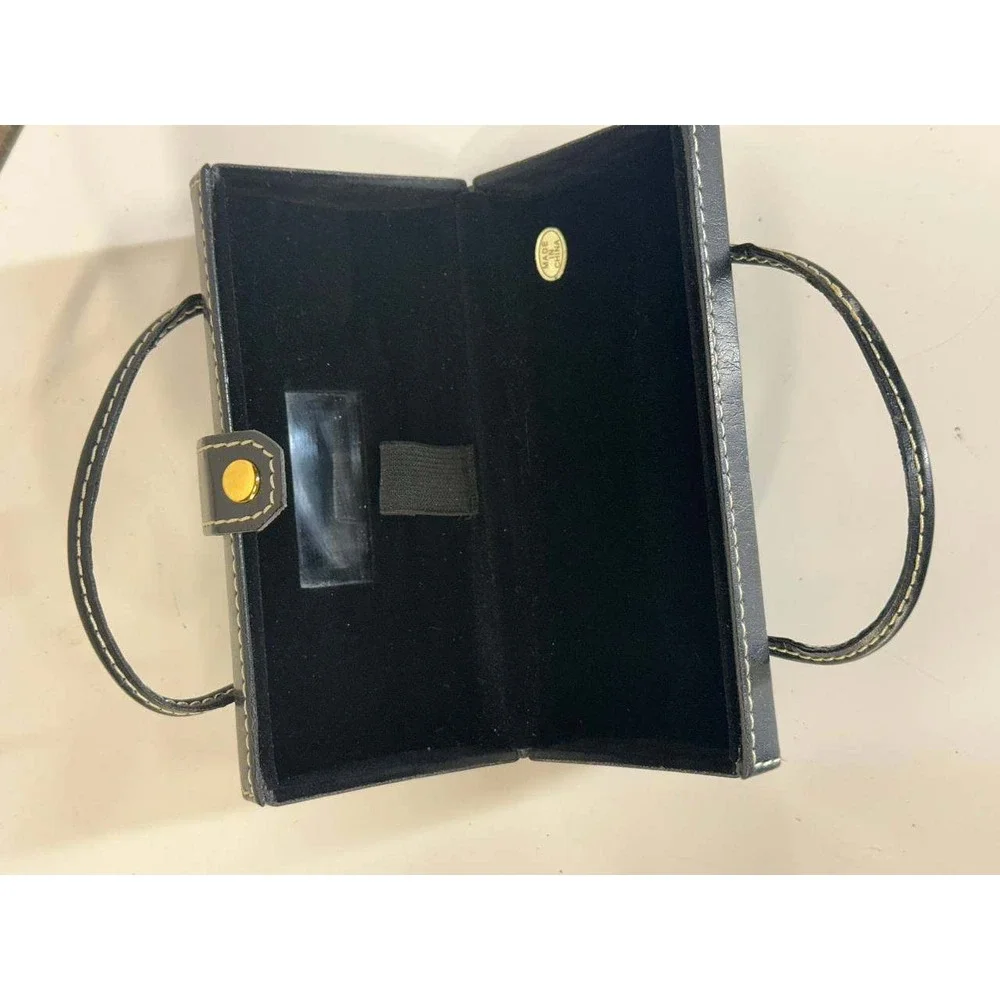 Vintage Black Leather Rigid Box Clutch Bag Gold Hardware - 039-1 (118)